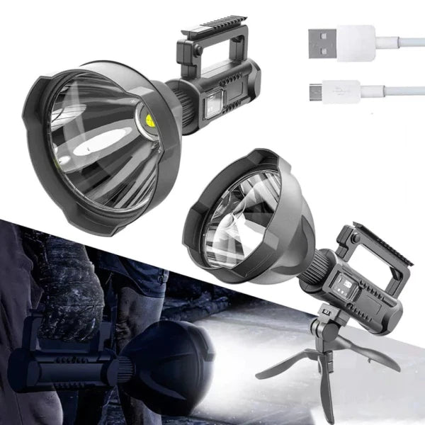 Lanterna puternica, 500 m, cu incarcare USB, si functie PowerBank Baterie Externa, Varianta MARE, trepied CADOU