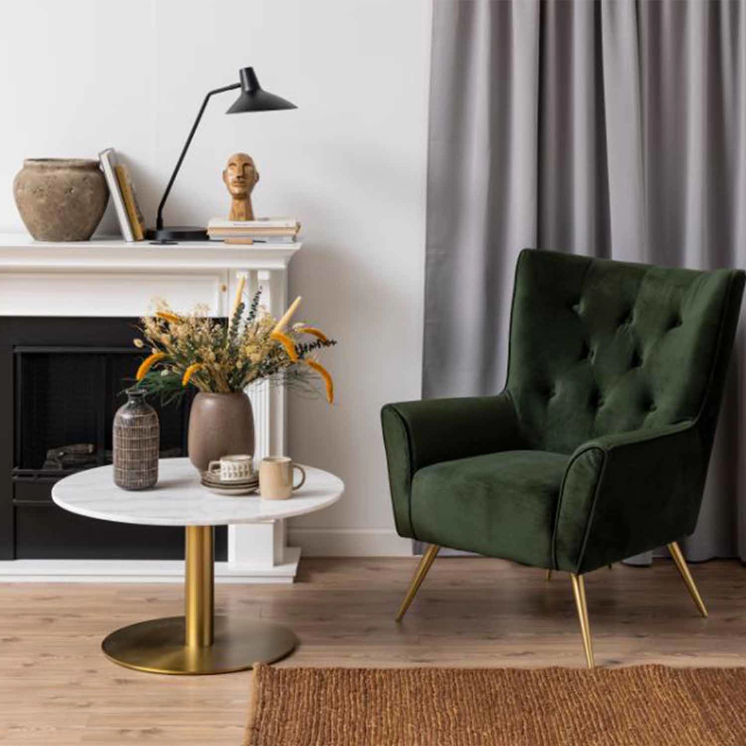 Masă Cafea Marmură Rotundă Corby | Blat Marmură Albă Guangxi | Picior Metalic Auriu Periat | Ø 80 cm & 90 cm | Alb & Auriu | Stil Luxury Modern
