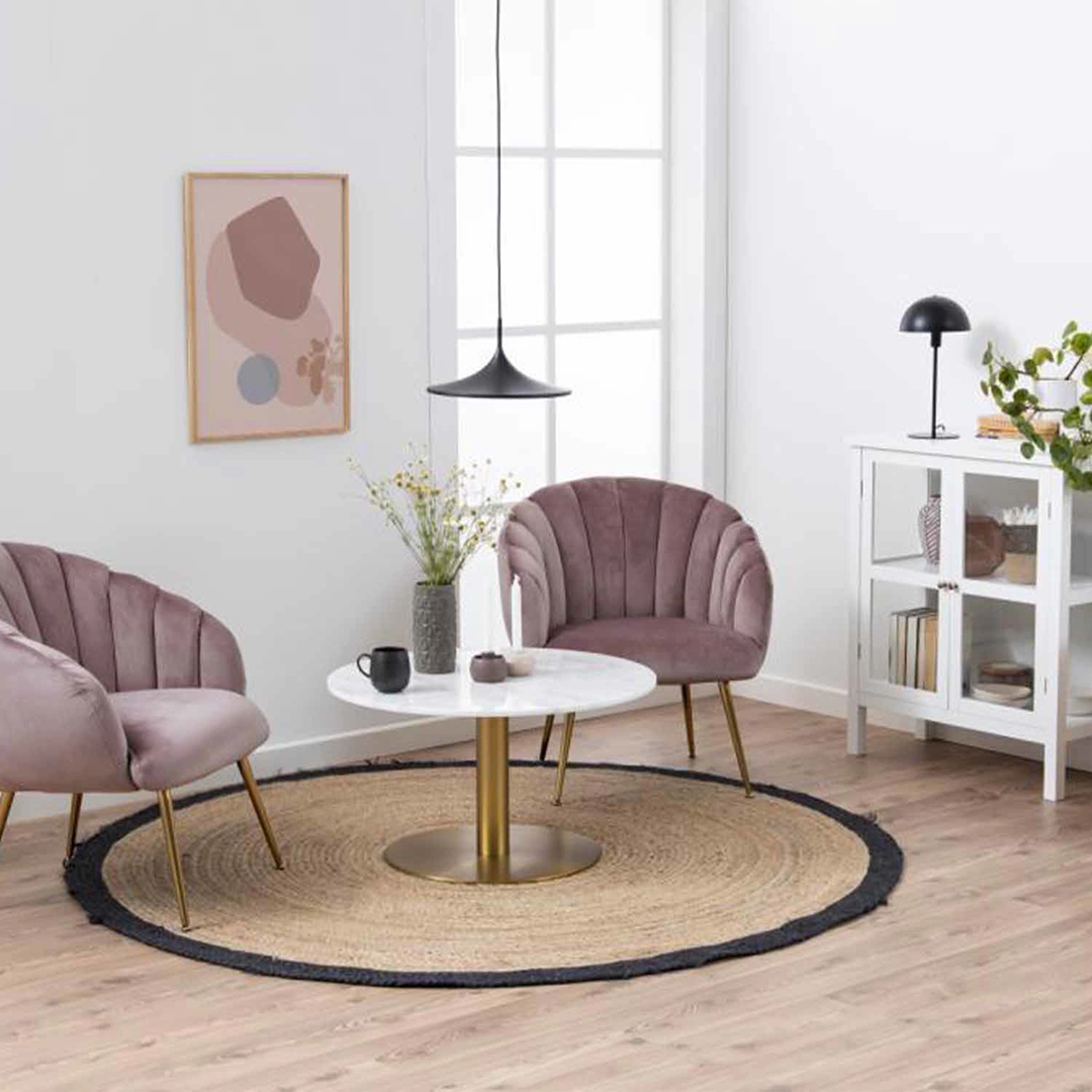 Masă Cafea Marmură Rotundă Corby | Blat Marmură Albă Guangxi | Picior Metalic Auriu Periat | Ø 80 cm & 90 cm | Alb & Auriu | Stil Luxury Modern
