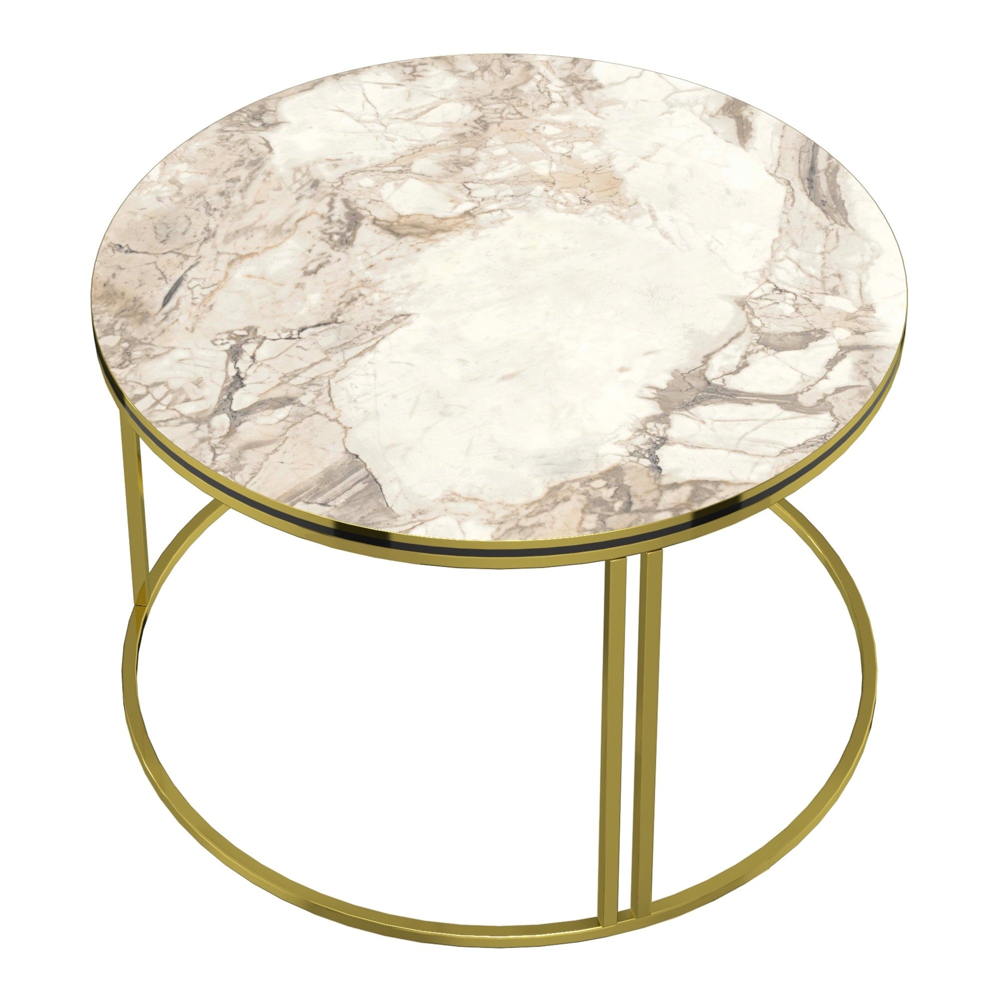 Masă Cafea Rotundă | Design Marmură Albă & Cadru Auriu | Blat PAL | Cadru Metalic | 50 x 80 cm | Stil Glam Modern