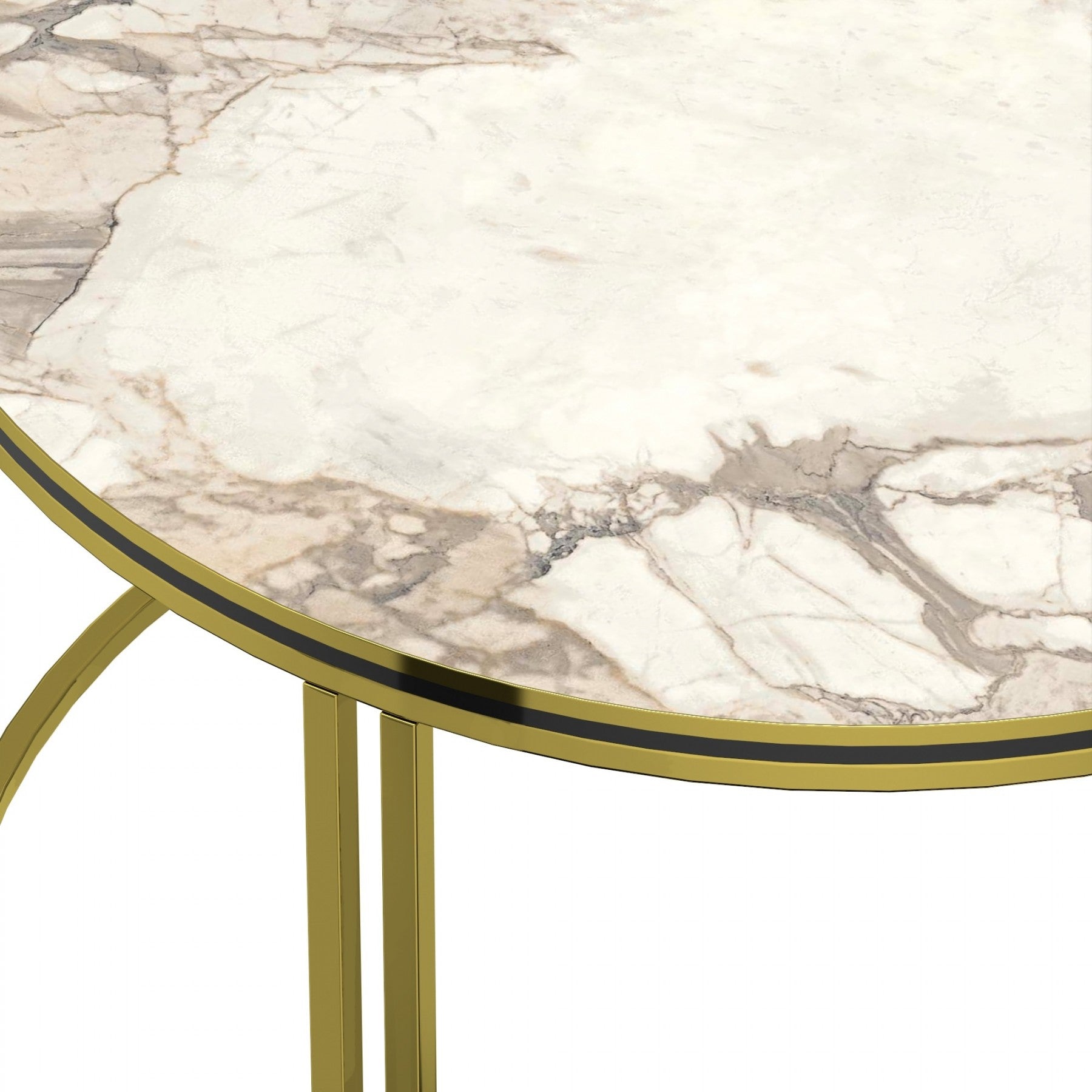 Masă Cafea Rotundă | Design Marmură Albă & Cadru Auriu | Blat PAL | Cadru Metalic | 50 x 80 cm | Stil Glam Modern