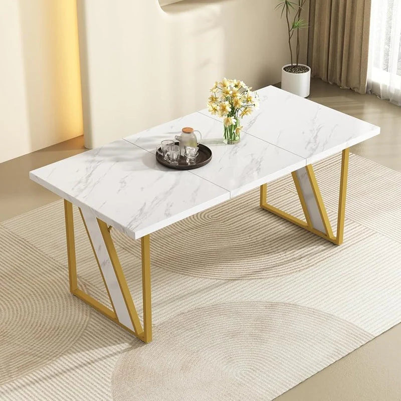 Masa dining moderna cu blat aspect marmura 160x80 cm cadru metalic