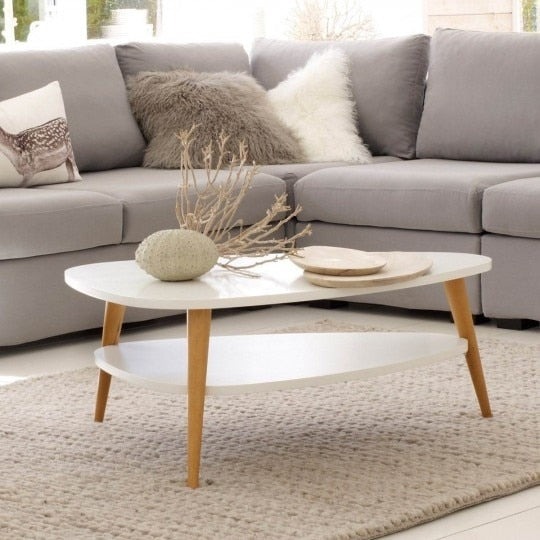 Masuta cafea ovala pentru sufragerie, din lemn MDF, 3 picioare