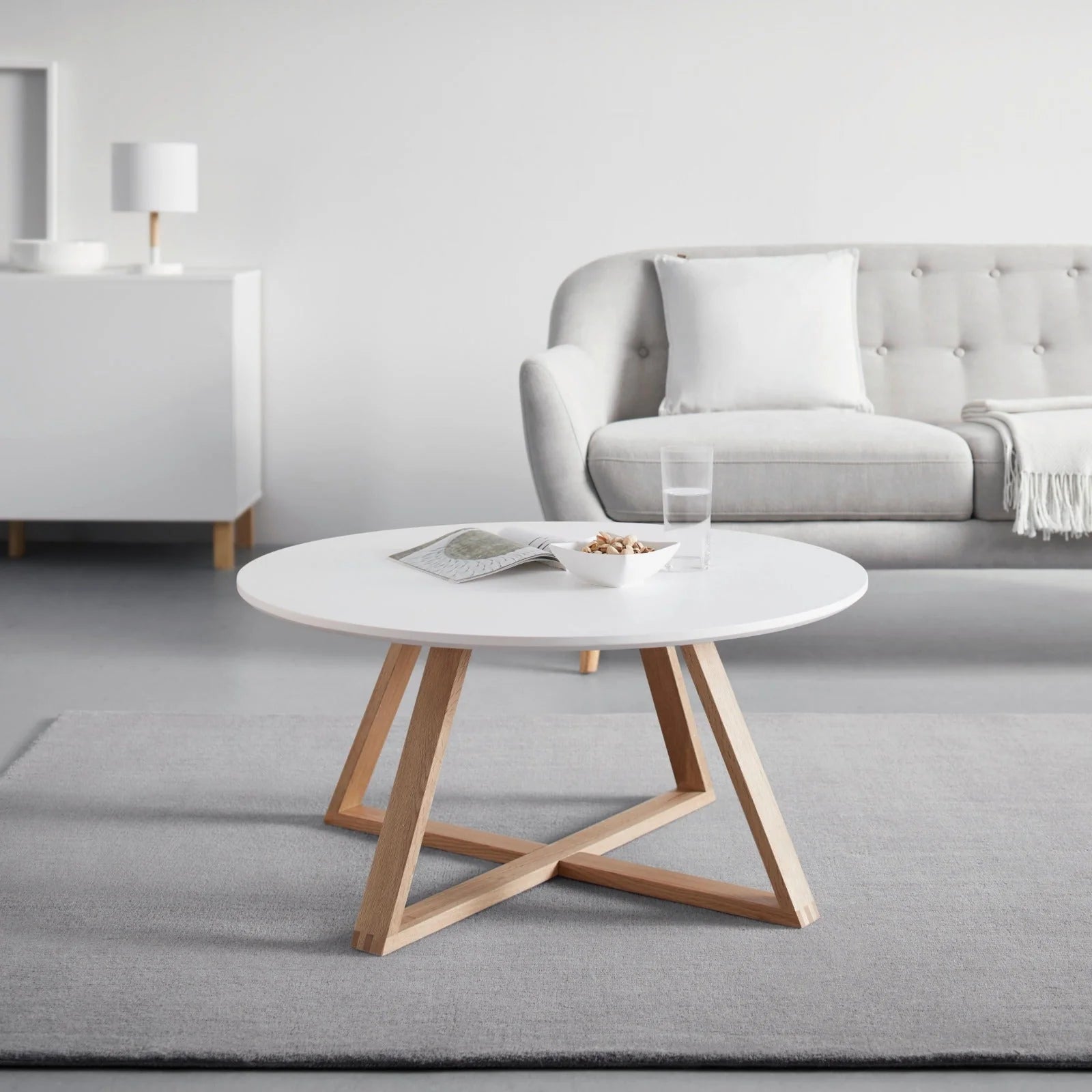 Masuta de cafea alba cu picioare din lemn natural 80x39 cm