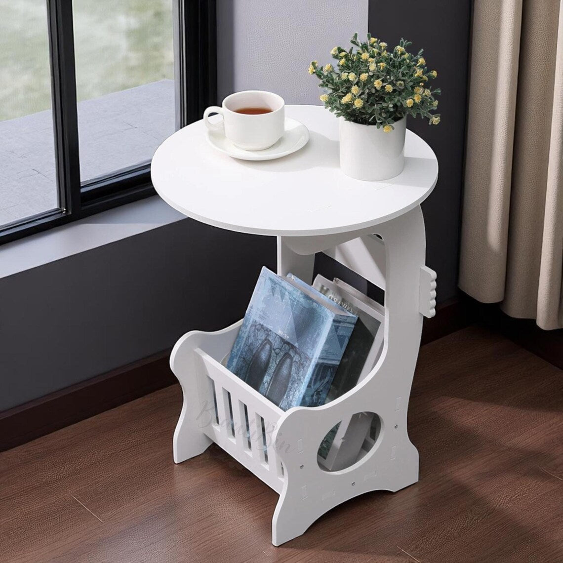 Masuta decorativa pentru cafea cu suport reviste si ziare, 28cm