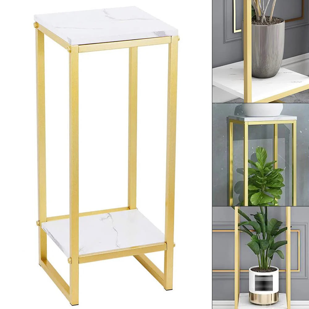 Masuta laterala moderna cu blat aspect marmura 75x30 cm cadru metalic auriu