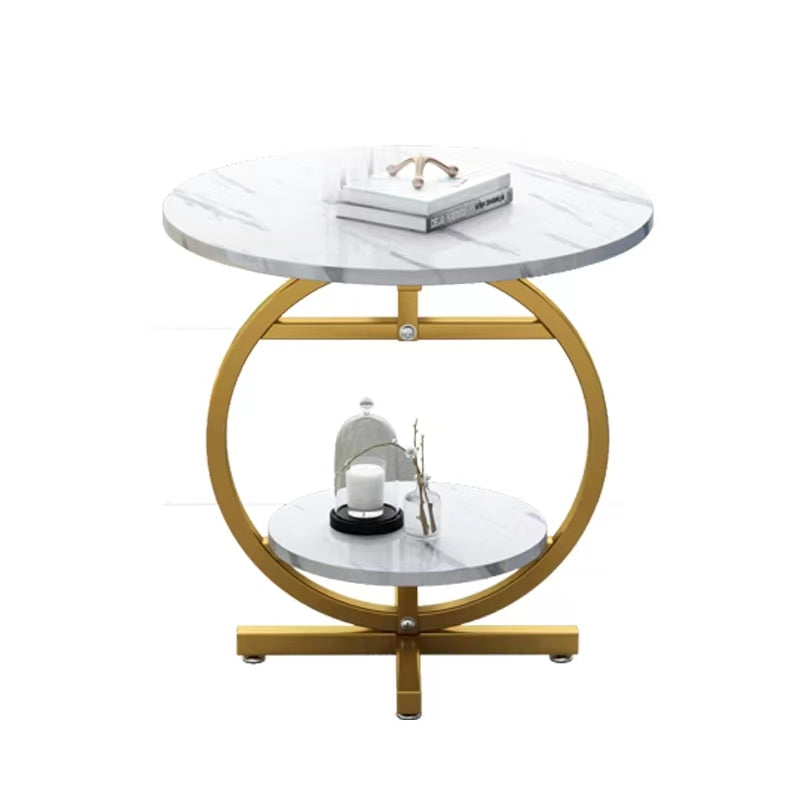 Masuta pentru cafea, rotunda, cu 2 nivele, design modern tip marmura