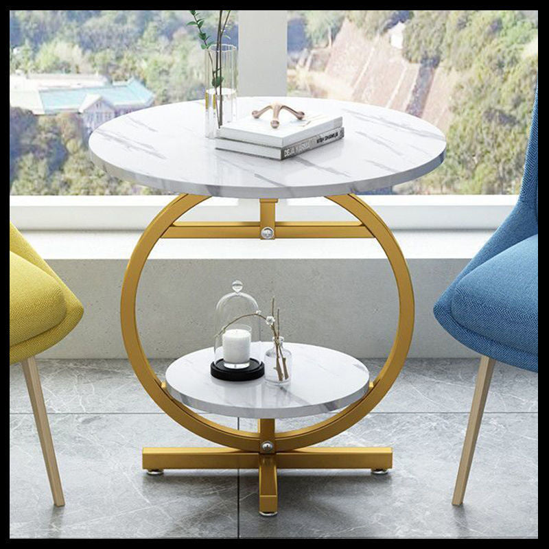 Masuta pentru cafea, rotunda, cu 2 nivele, design modern tip marmura