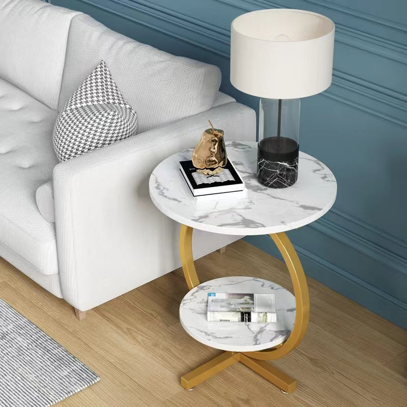 Masuta pentru cafea, rotunda, cu 2 nivele, design modern tip marmura