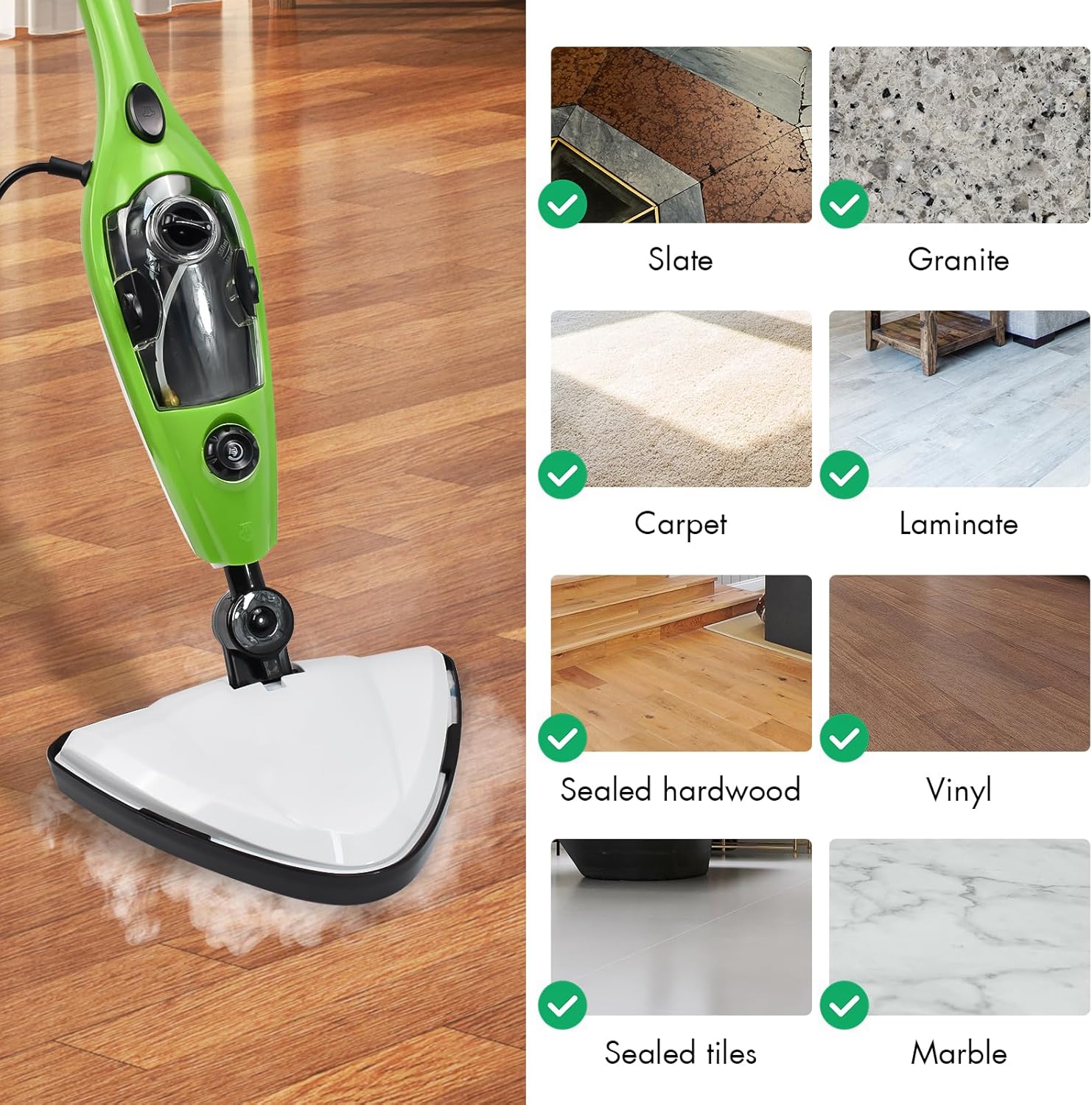 Mop cu Aburi 1500W H2O X10, Functie de Dezinfectare si Control Abur rezervor 400ml