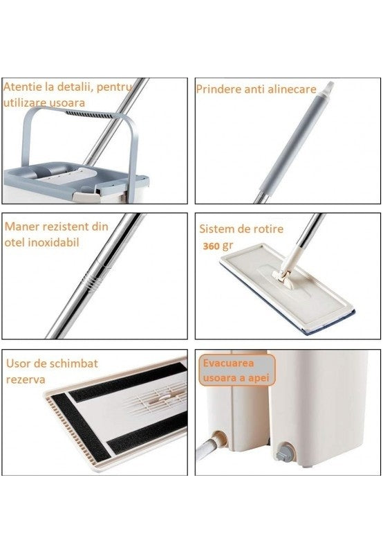 Mop profesional cu doua cuve de spalare si uscare + 3 lavete CADOU