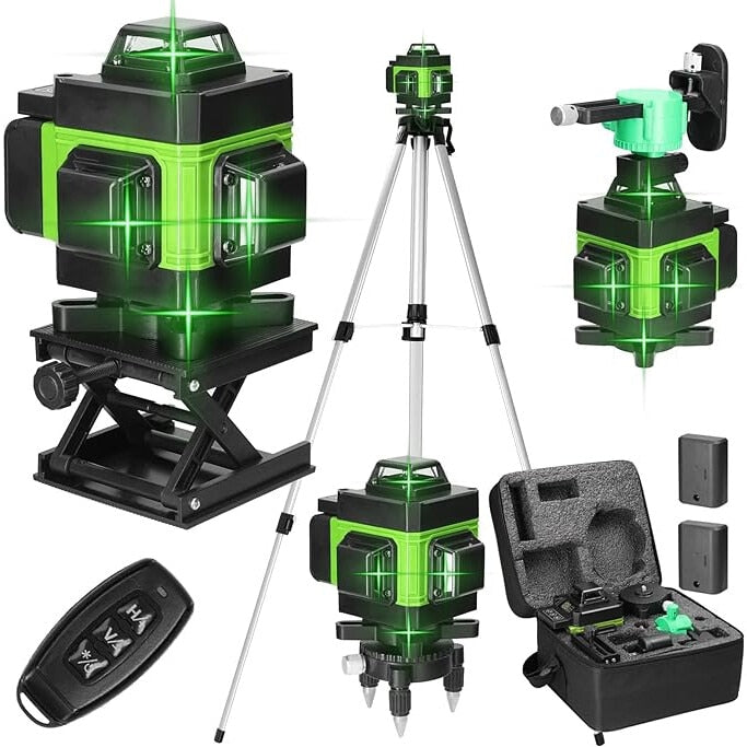 Nivela laser 4D cu 16 linii, autonivelare, telecomanda, lumina verde, platforma de ridicare, Trepied