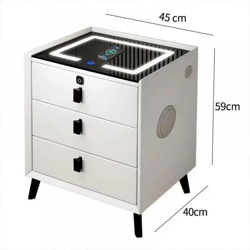 Noptiera inteligenta cu incarcare wireless, iluminare LED, 3 sertare ...