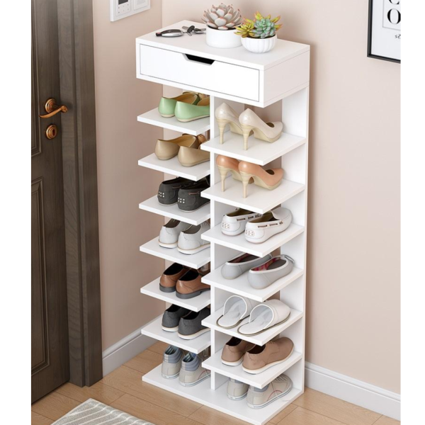 Pantofar inalt 7 etaje elegant alb - Organizare optima incaltaminte