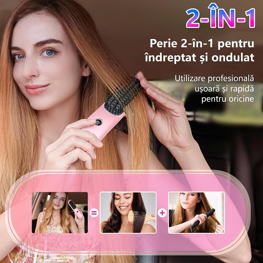 Perie Electrica Fara Fir | Heat Brush LCD | 9 Trepte Temperatura | 6000mAh | Ioni Negativi | Incalzire Rapida | Auto Off