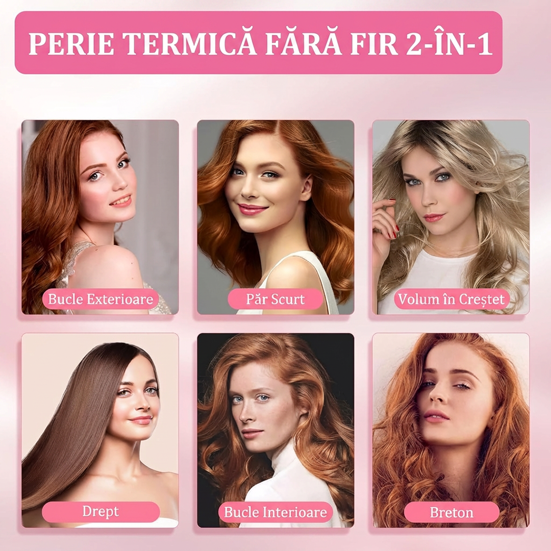 Perie Electrica Fara Fir | Heat Brush LCD | 9 Trepte Temperatura | 6000mAh | Ioni Negativi | Incalzire Rapida | Auto Off