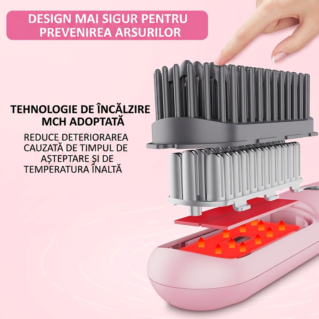 Perie Electrica Fara Fir | Heat Brush LCD | 9 Trepte Temperatura | 6000mAh | Ioni Negativi | Incalzire Rapida | Auto Off