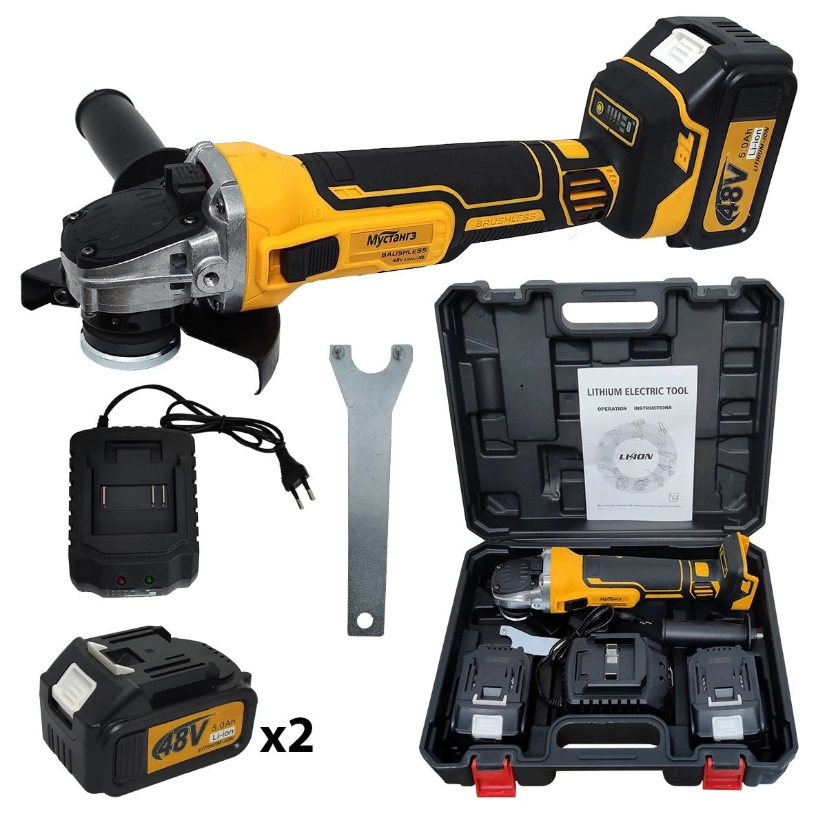 Polizor Unghiular cu 2 Acumulatori Mustang, 48V, 5Ah, Disc 125 mm, 9000 rpm