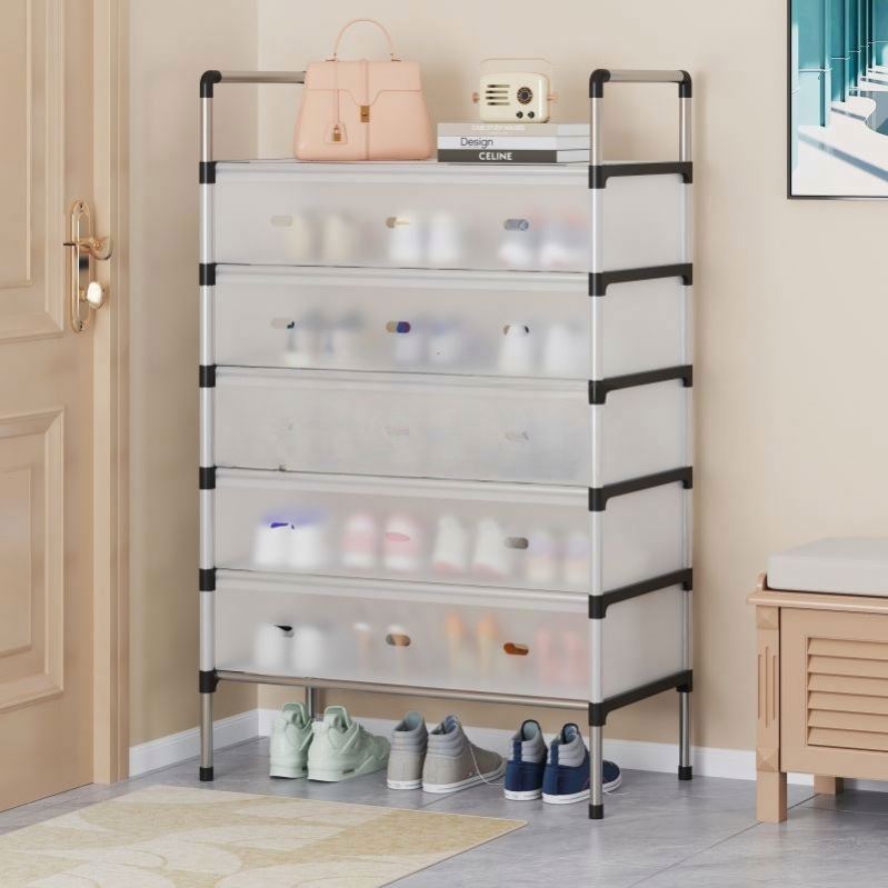 Raft pliabil pentru pantofi cu 5 Niveluri, design modern, stabil și multifuncțional – Alb, 60x28x110 cm