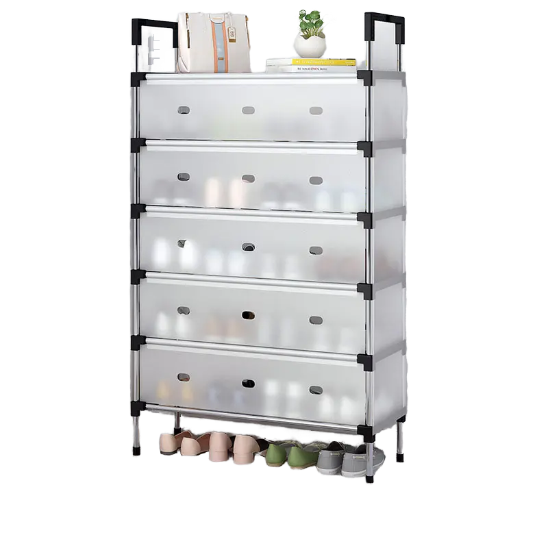 Raft pliabil pentru pantofi cu 5 Niveluri, design modern, stabil și multifuncțional – Alb, 60x28x110 cm