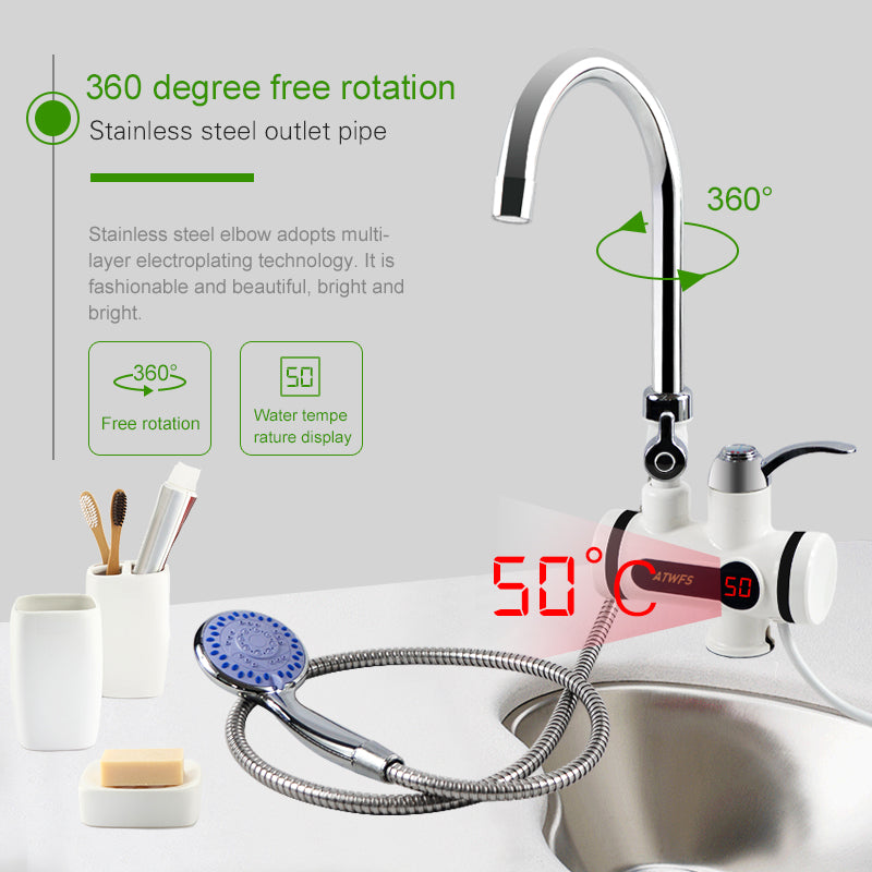 Robinet Electric cu Incalzire Instanta 60°C - Apa Calda Instant pentru Chiuveta + Dus Inclus