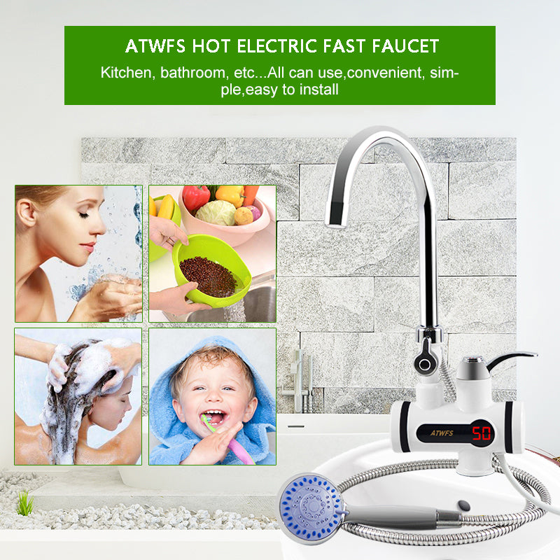 Robinet Electric cu Incalzire Instanta 60°C - Apa Calda Instant pentru Chiuveta + Dus Inclus
