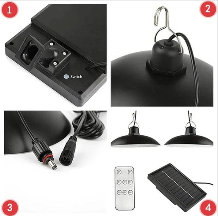 Set 2 Lampi solare suspendate cu abajur, lumina alba, telecomanda inclusa
