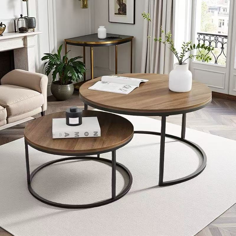 Set 2 masute rotunde de cafea cu efect de marmura, blat MDF, cadru metalic auriu, 70x45 cm si 50x38 cm