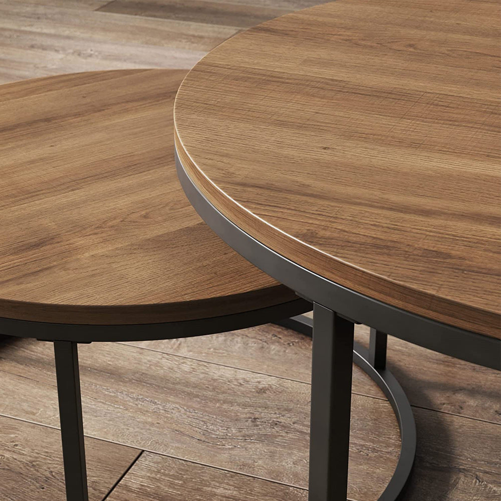 Set 2 masute rotunde de cafea cu efect de marmura, blat MDF, cadru metalic auriu, 70x45 cm si 50x38 cm