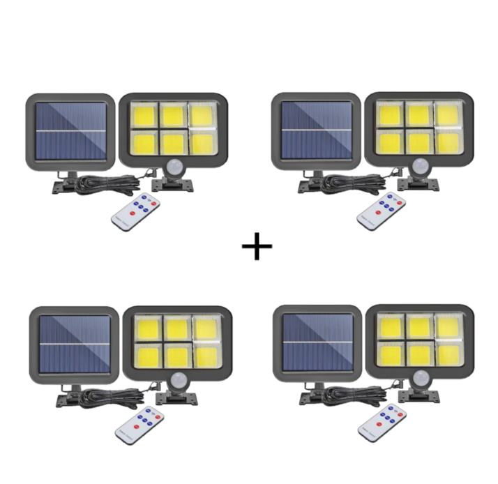Set 4 lampi cu panou solar, 6 COB , putere 250 W, cu senzor de miscare, suport si telecomanda