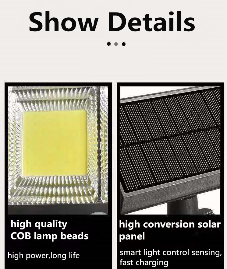 Set 4 lampi cu panou solar, 6 COB , putere 250 W, cu senzor de miscare, suport si telecomanda