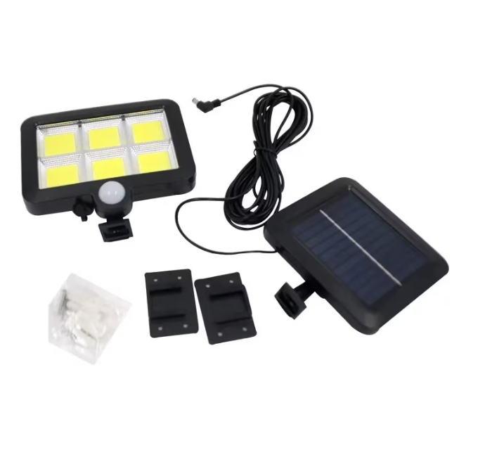 Set 4 lampi cu panou solar, 6 COB , putere 250 W, cu senzor de miscare, suport si telecomanda