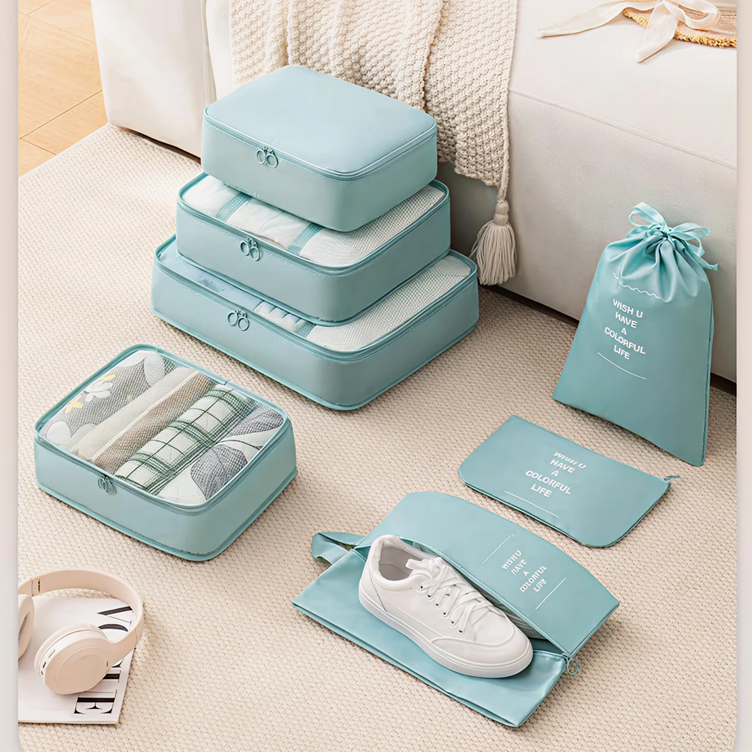 Set 7 Organizatoare Bagaje RUIOMII | Genti Calatorie Tip Mesh | Diverse Dimensiuni | Organizare Valiza Eficienta