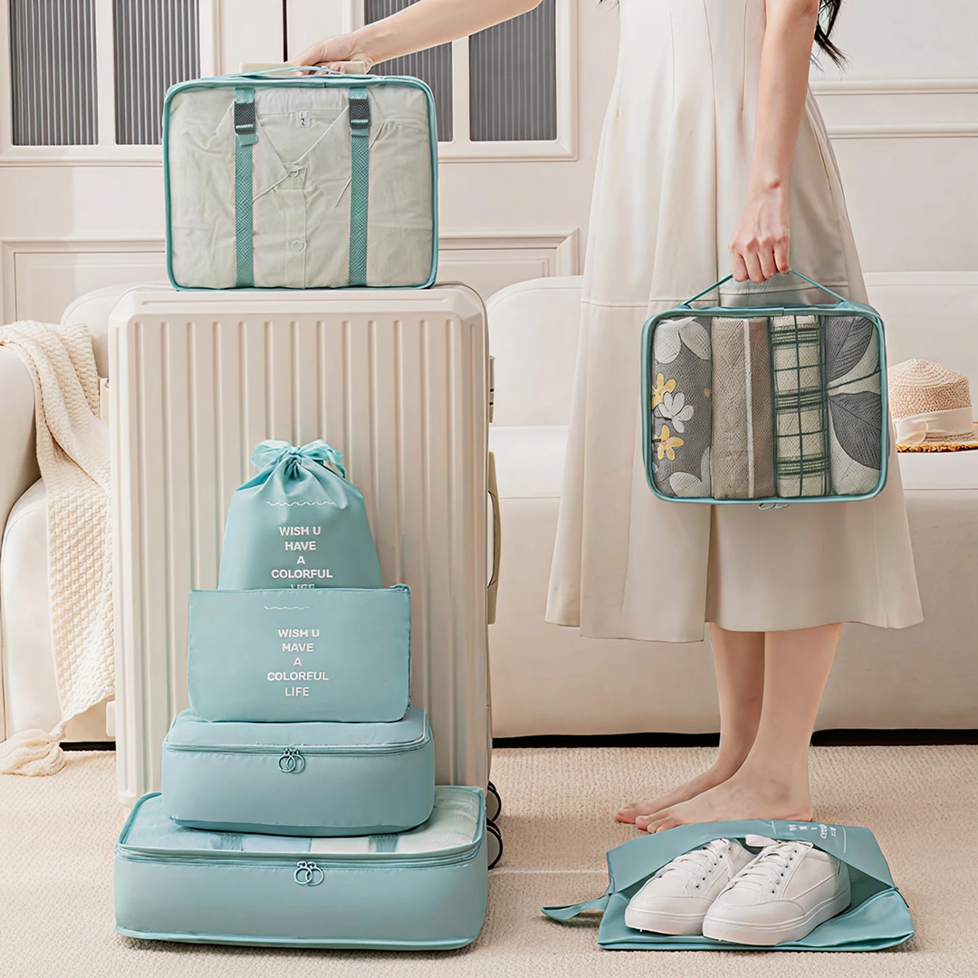 Set 7 Organizatoare Bagaje RUIOMII | Genti Calatorie Tip Mesh | Diverse Dimensiuni | Organizare Valiza Eficienta