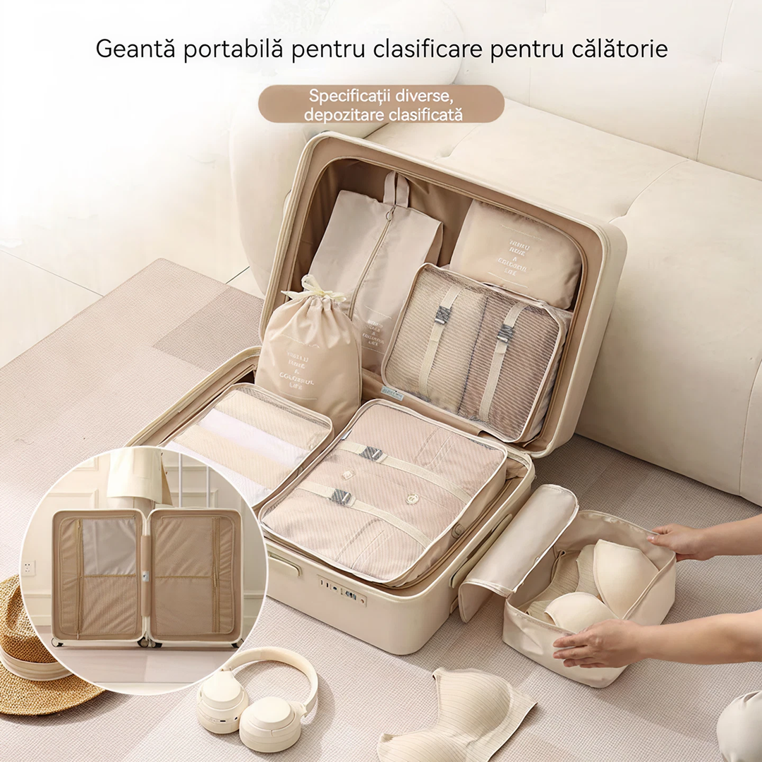 Set 7 Organizatoare Bagaje RUIOMII | Genti Calatorie Tip Mesh | Diverse Dimensiuni | Organizare Valiza Eficienta
