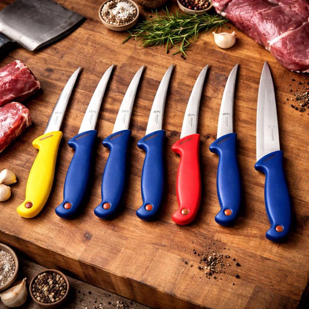Set macelarie 8 piese inox | 6 cutite | masat | toporisca | manere ergonomice | profesional