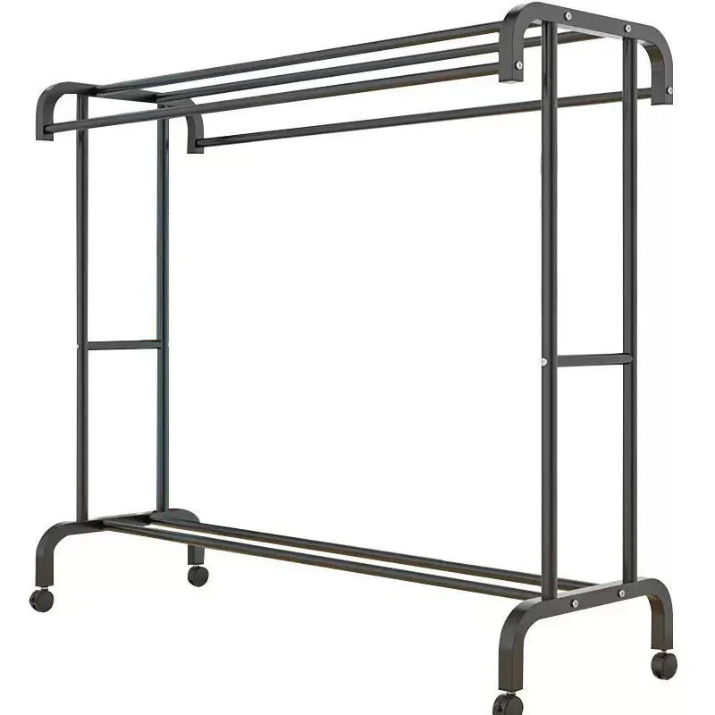 Suport dublu de umerase pentru haine, cu 1 suport de pantofi, din metal, cu raft depozitare deasupra – 50KG greutate maxima, 150x120x48cm