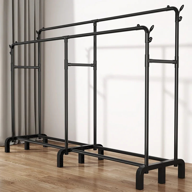 Suport haine dublu metalic 190x159x40 cm, organizator umerase si suport pantofi, negru, capacitate mare