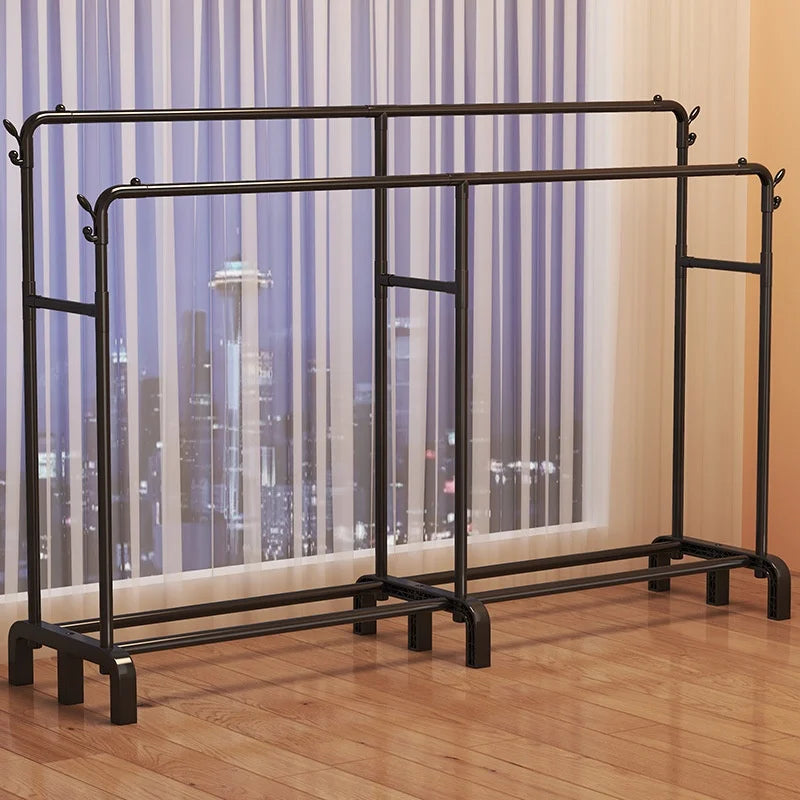 Suport haine dublu metalic 190x159x40 cm, organizator umerase si suport pantofi, negru, capacitate mare