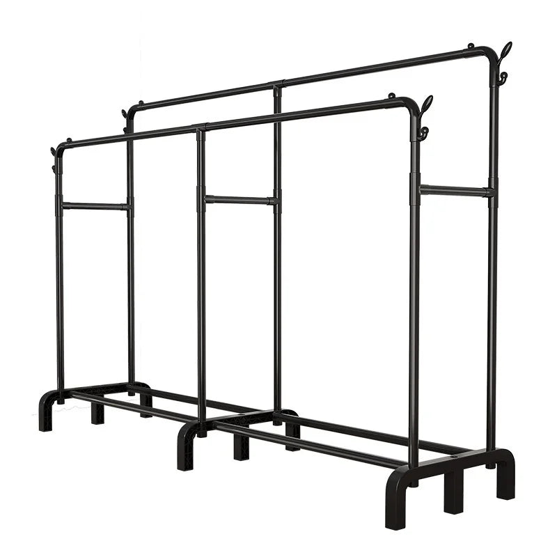 Suport haine dublu metalic 190x159x40 cm, organizator umerase si suport pantofi, negru, capacitate mare