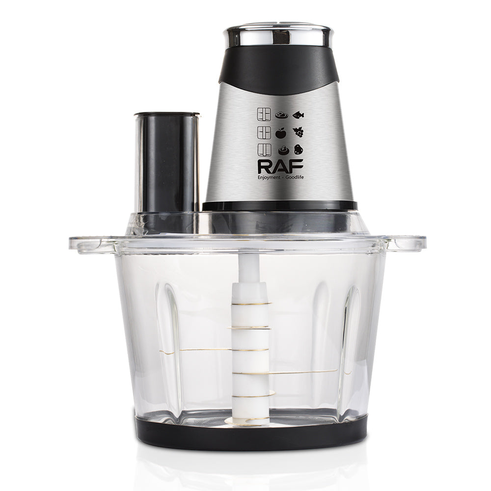 Tocator Electric Multifunctional RAF 3L 600W, 6 in 1 Food Processor, Robot Bucatarie cu Accesorii, 4 Lame Inox, 2 Viteze, Bol Transparent, Maruntire Carne, Legume, Fructe, Nuci, Aparat Bucatarie Complet
