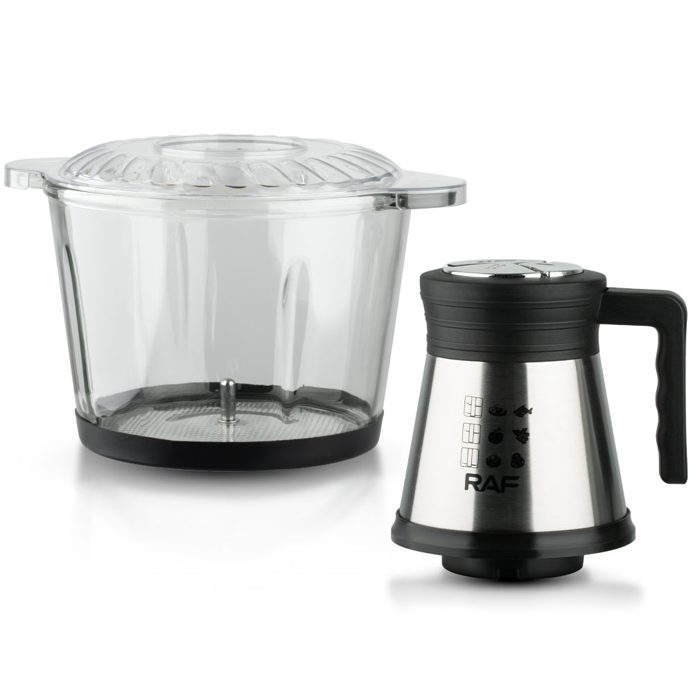 Tocator Electric Multifunctional RAF R.7037, 800W, Bol Sticla 3L, 4 Lame Inox, 2 Viteze, Robot Bucatarie pentru Tocare Carne, Legume si Fructe, Puternic, Compact, Usor de Curatat