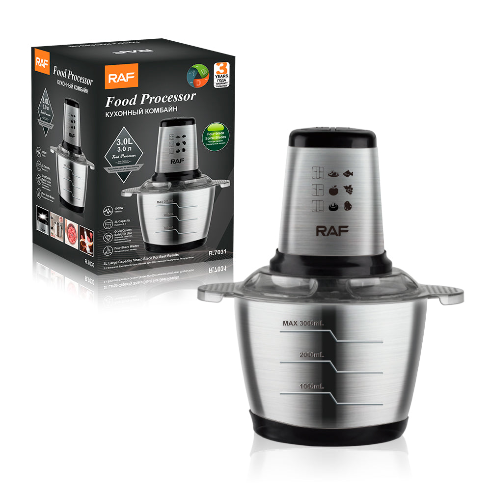 Tocator Electric RAF R.7031, 1000W, Bol Inox 3L, 2 Viteze, Lame Din Otel Inoxidabil