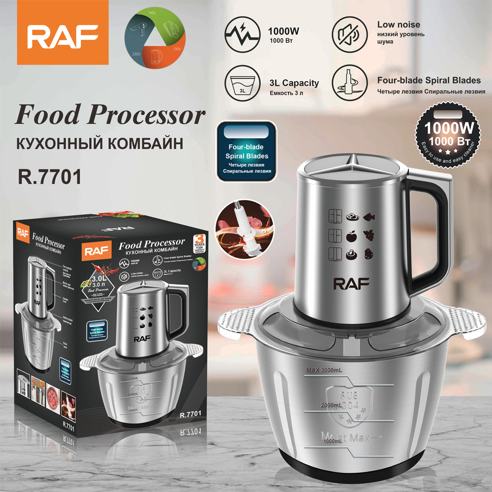 Tocator electric RAF 7701 din inox 3L, 3 viteze, motor puternic, pentru carne si legume