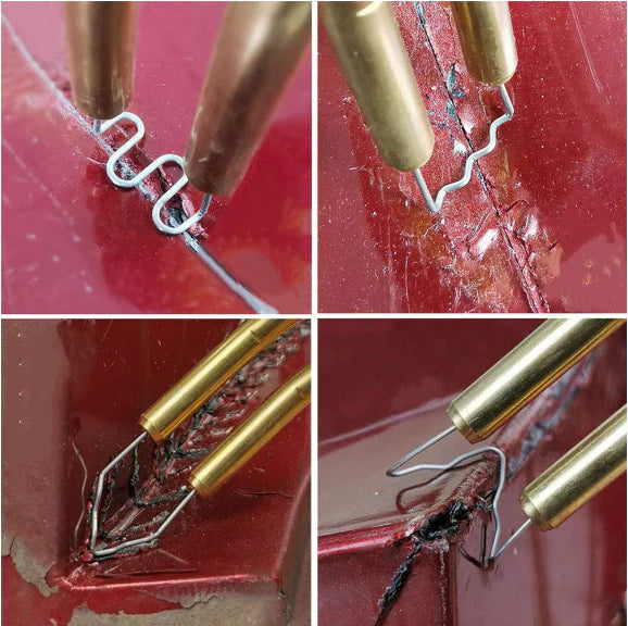 Trusa pistol profesional pentru lipit/sudat plastic, kit reparare fisuri din plastic, polipropilena, 200 capse de intarire, putere 50W